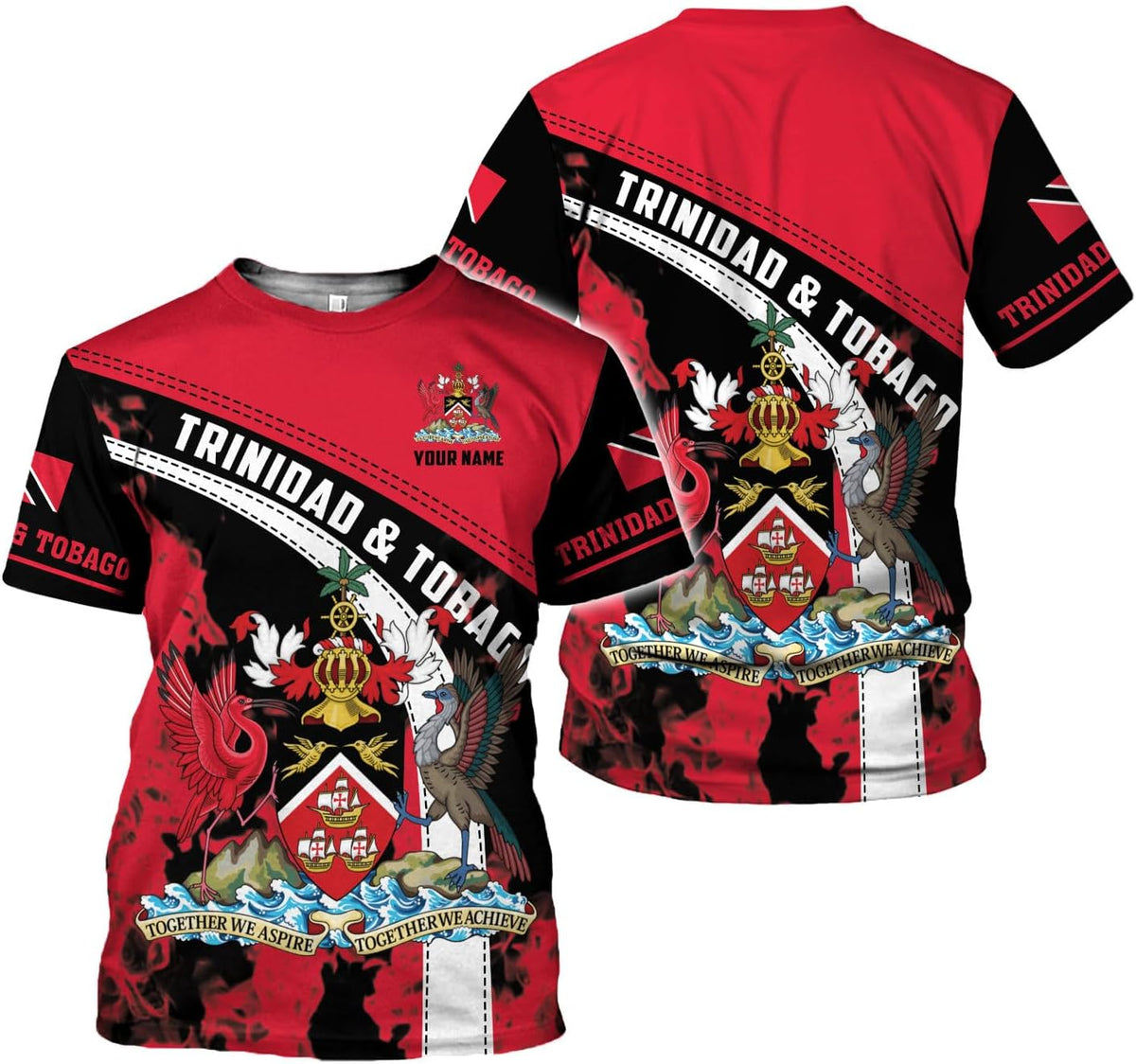 MoonArt Personalized Trinidad & Tobago Shirts Trinidad and Tobago Coat of Arms Flag 3D Shirts Trinidad Pride Gift