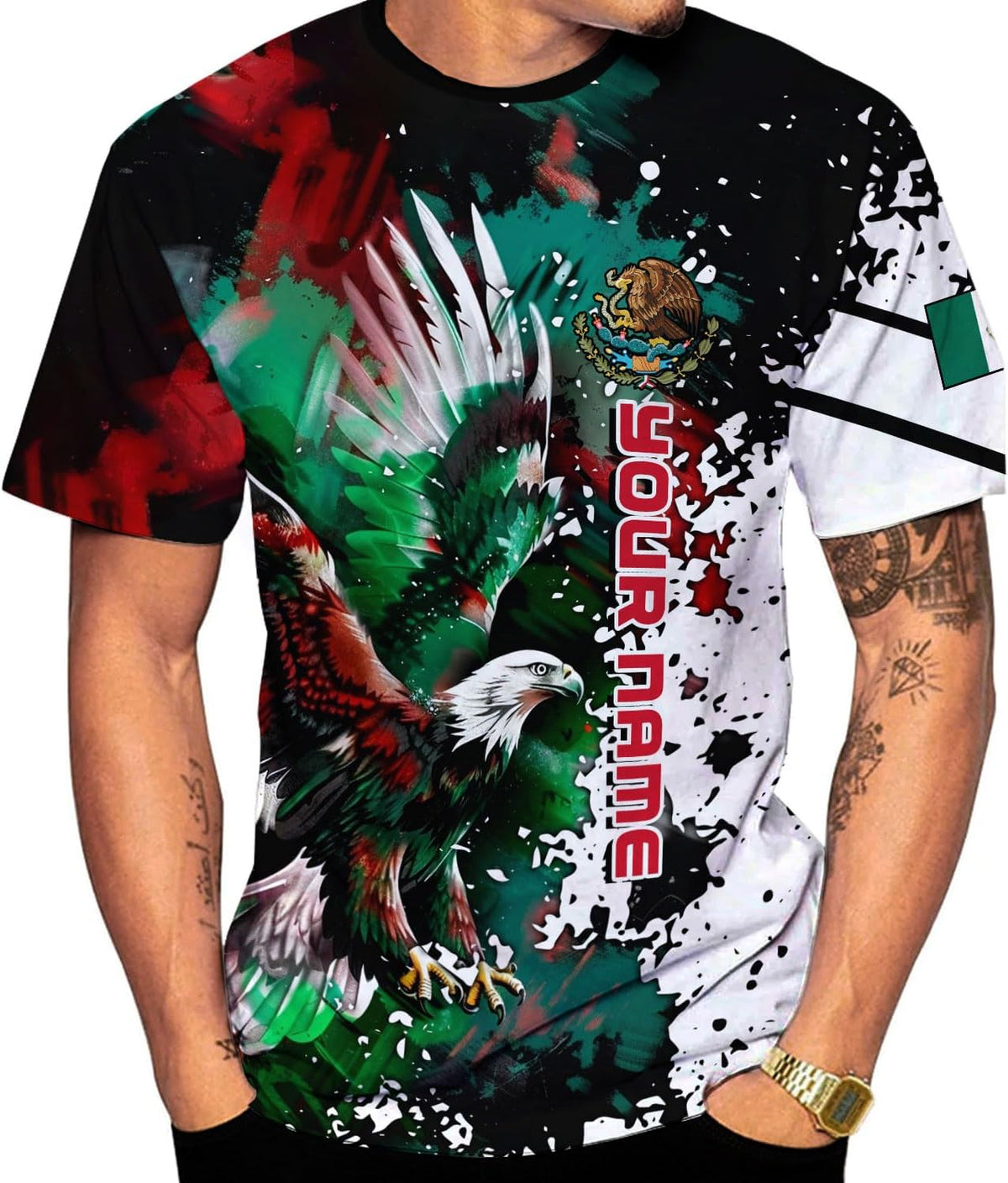 Mostprints Personalized Name Mexican Shirts 3D Customized Mexico Shirt US Flag, Mexican Shirts for women Unisex