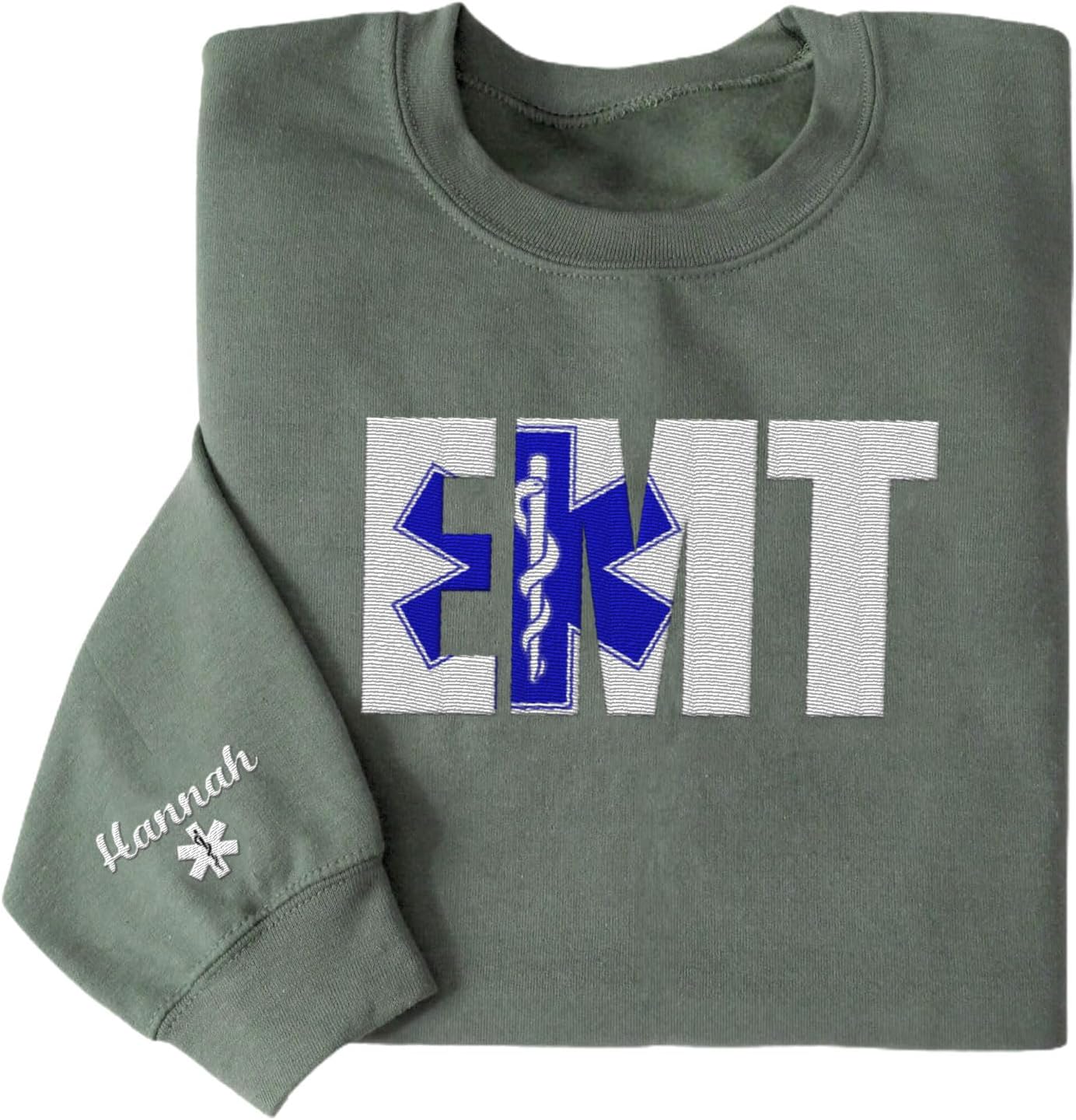 Suseaz EMT Personalized Embroidered Sweatshirt Emergency Medical Technician 911 Hoodie EMS Heart Thin White Line