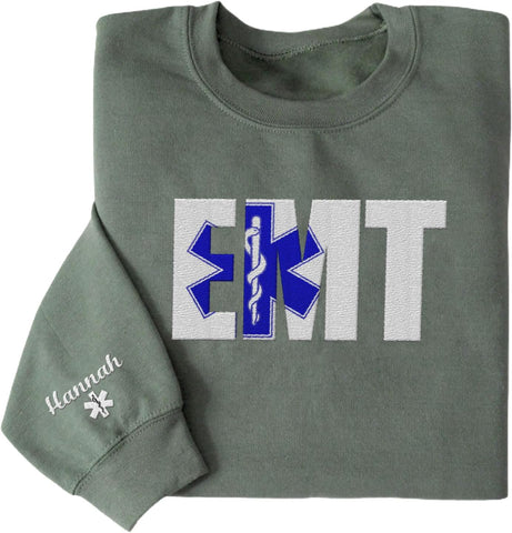 Suseaz EMT Personalized Embroidered Sweatshirt Emergency Medical Technician 911 Hoodie EMS Heart Thin White Line