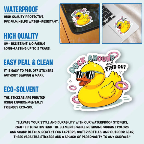 3PCS Duck Around and Find Out 3" Sticker Gifts Funny Cute Rubber Duck Stickers Quote Vinyl Decal Waterproof for Tumbler, Notebook, Phone, Gift for Adults and Coworkers Friends