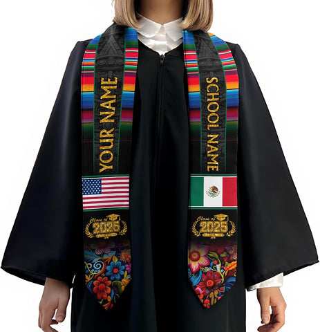 Custom Mexican Graduation Sash, Mexico Graduation Stole Customize Photo, Mexican American Flag Graduation Sash 2025