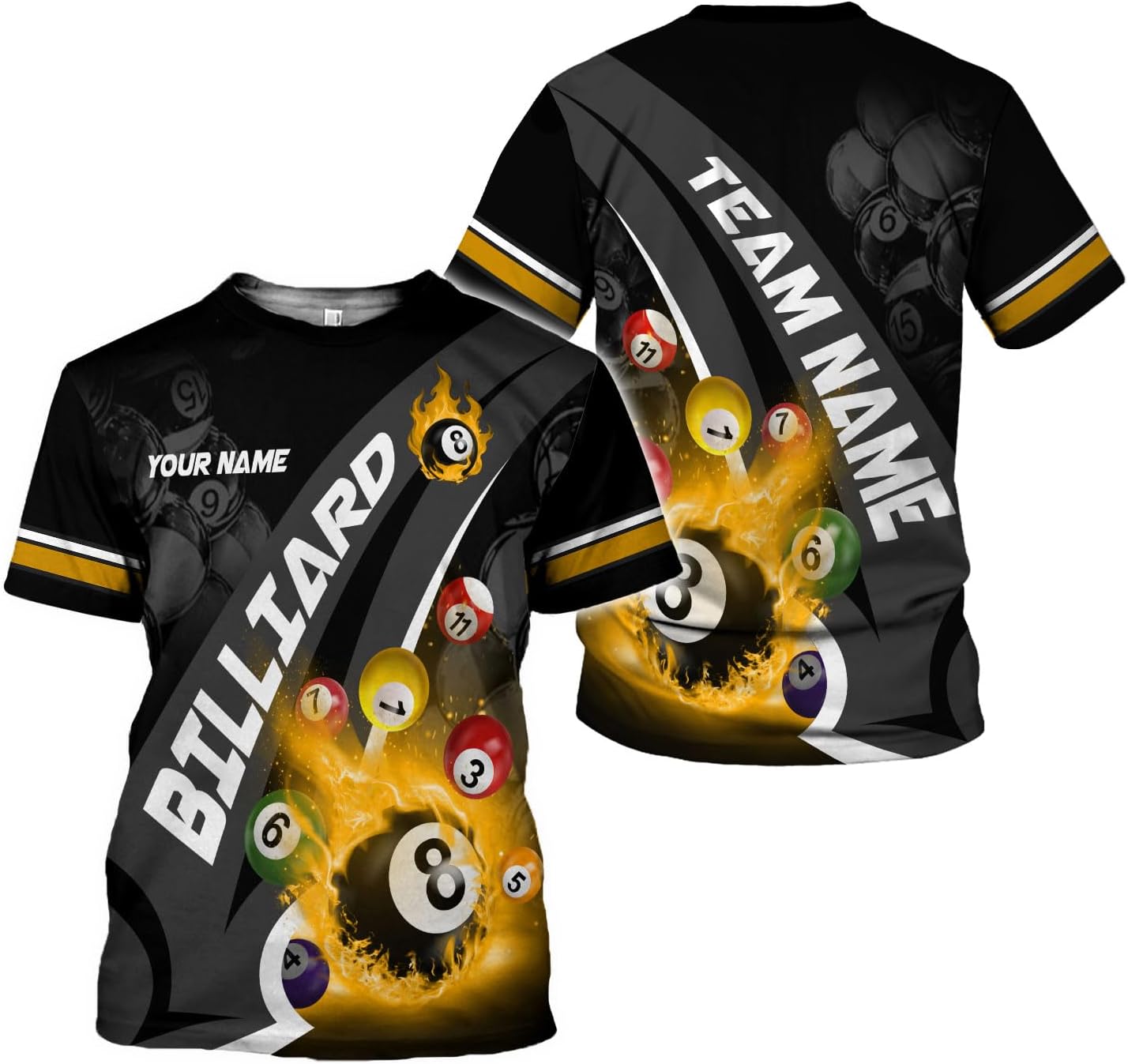 AOVL Personalized Billiard Shirts 3D Billiard Shirt Custom Billiard Flag Shirt Men's Pool Billiards Shirt 8 Ball Men Women