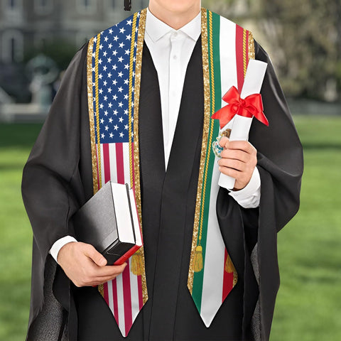 Mexican American Flag Graduation Stole, Mexico Graduation Sash