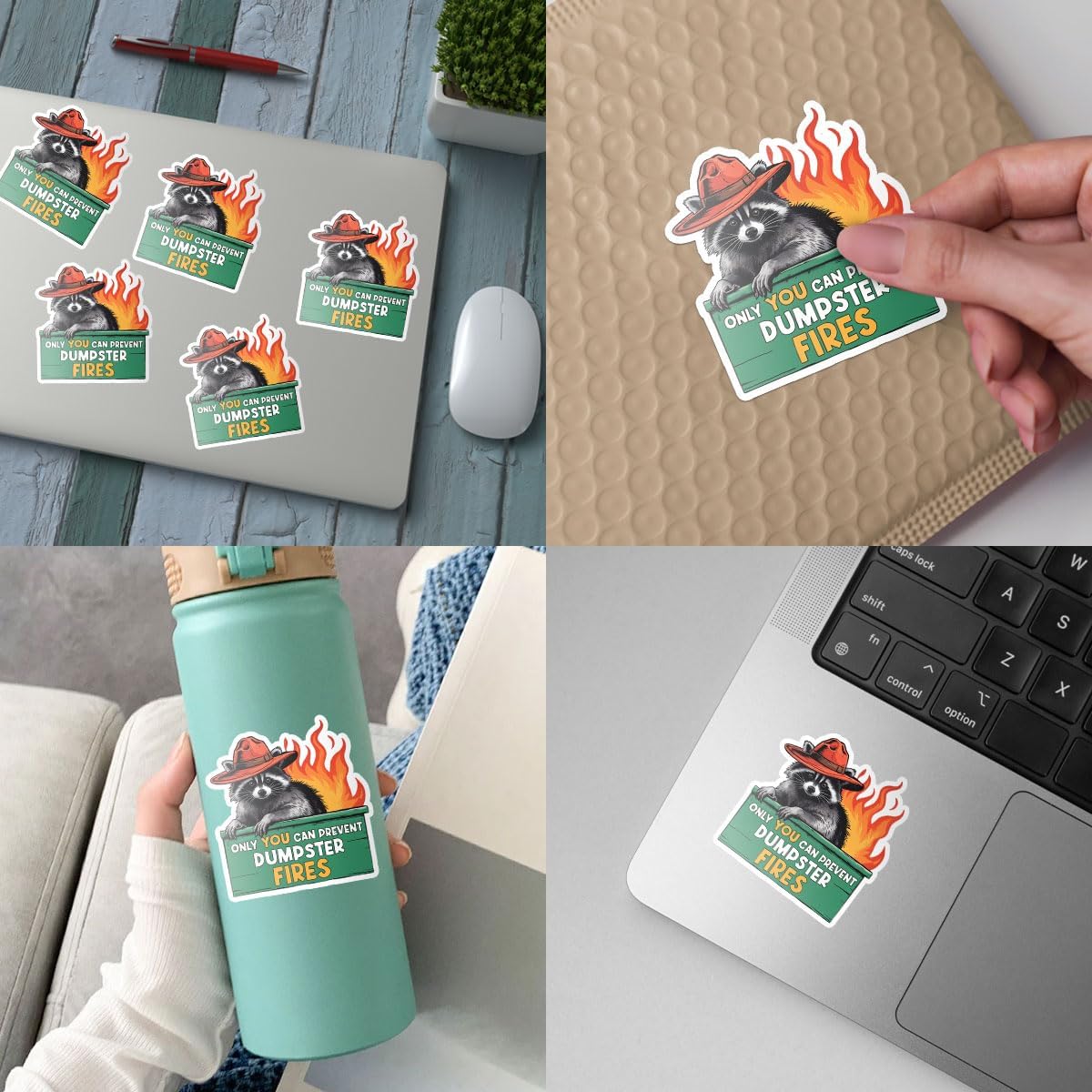 3Pcs Only You Can Prevent Dumpster Fire Sticker Funny Racoon Dumpster Fire Stickers Fire Prevention Only You Can Prevent Dumpster Fires Decal for Laptop Water Bottle Toolbox Phone Car Gifts 3"