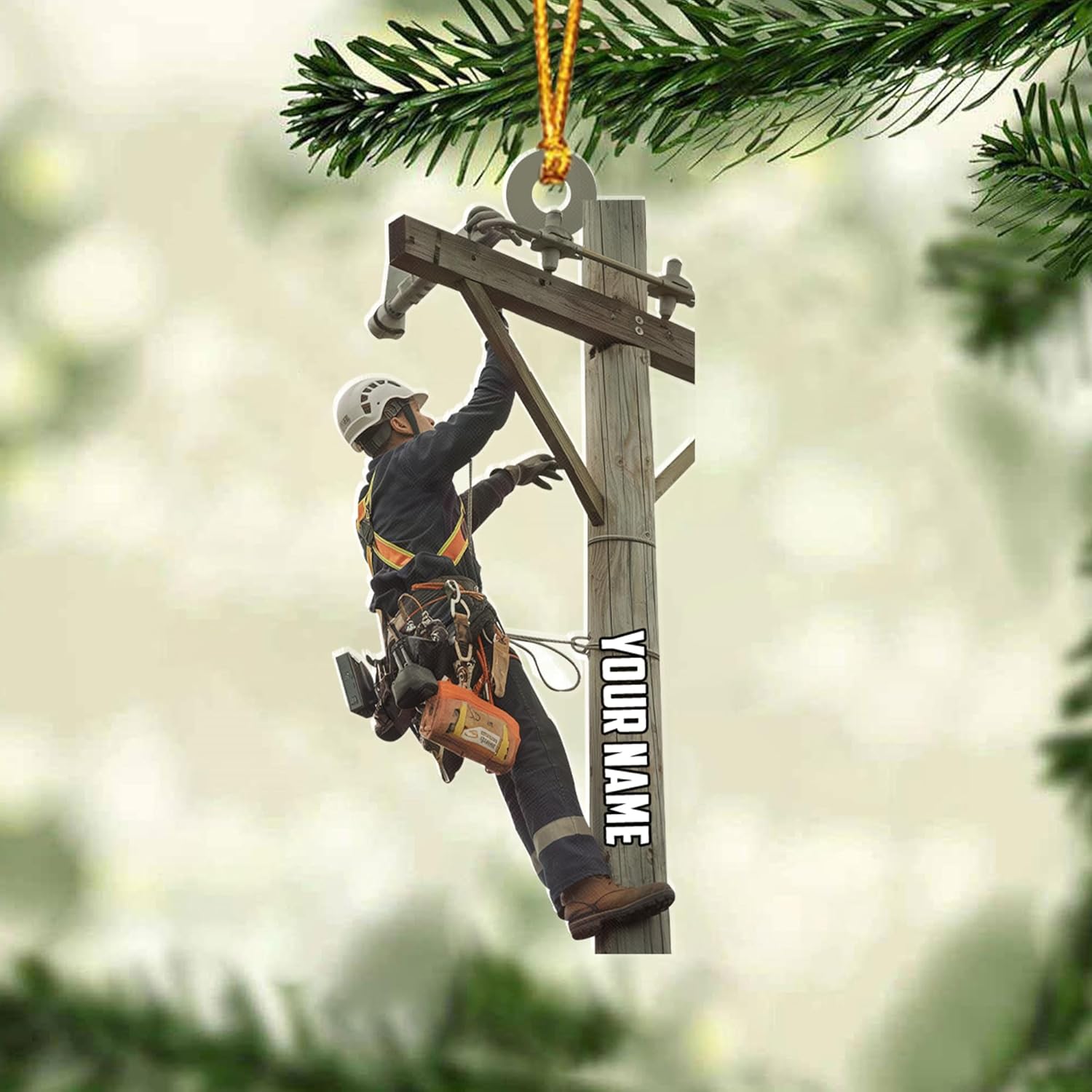 HomeDesign Personalized Lineman Ornament Custom Lineman Ornaments Line Man Christmas Ornaments Gifts for Lineman Ornament Lineman Christmas Hanging Ornament Lineman Gift Xmas Tree (Lm13)