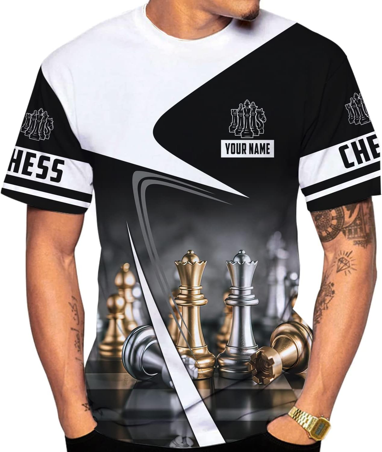 Personalized Name Chess 3D Full Color Shirt, Custom Name Chess 3D Shirt for Men, Women, Chess Lover, USA Chess Shirt