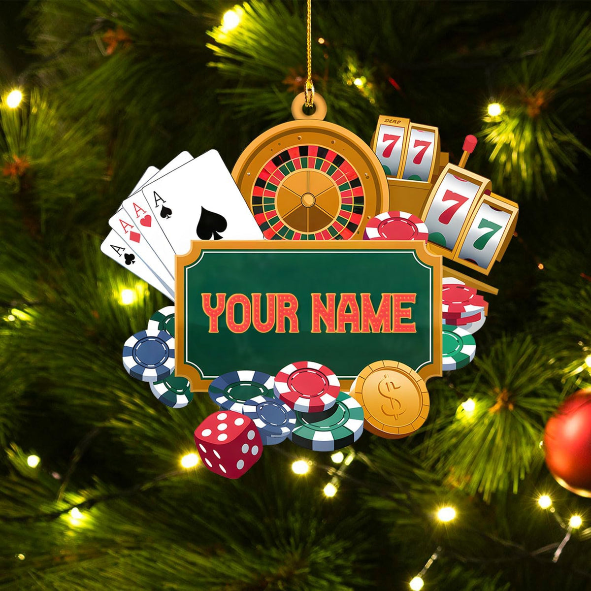 MAPrints Personalized Poker Christmas Ornament 2024, Poker Player Ornament, Sport Keepsake Present, Playing Cards Deck Wood Game Ornaments, Poker Aces Cards Chips Gambling Ornament (PK 4)