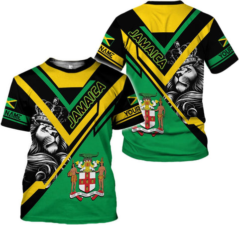 Mostprints Personalized Jamaica Shirt 3D, Custom Jamaica Flag Lion Shirt for Men and Women, Jamaican Pride T-Shirt Unisex