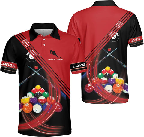Custom Billiard Polo Shirts for Men Women Personalized Name Team 8 Ball Shirt Billiards Apparel Pool 3D Tshirts Gifts Player