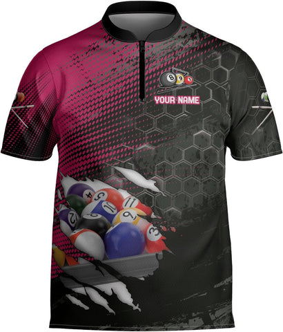 Custom Billiard Jersey Shirts Men 3D Personalized Team Billiards Bowling Jersey 8 Ball Pool Colorful Quarter Zip Shirt Gifts
