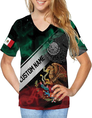 Mostefy Personalized Mexican Shirts for Women Vneck 3D, Customized Mexico Shirts for Women, Mexico Shirt, Mexican Shirt