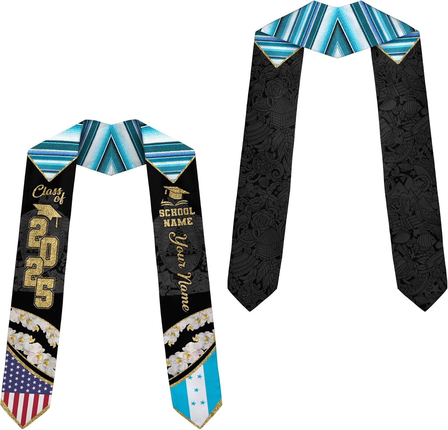 Pretyprints Honduran Graduation Sash, Custom Honduran American Flag Graduation Sash 2025, Honduras Graduation Stole