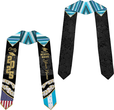 Pretyprints Honduran Graduation Sash, Custom Honduran American Flag Graduation Sash 2025, Honduras Graduation Stole