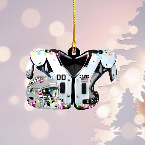 Personalized Football Shoulder Pads Light Ornament Football Ornaments Football Gift Xmas Custom Shaped Helmet Print Flat Two Sided Mica Plastic for Families (FB 7)