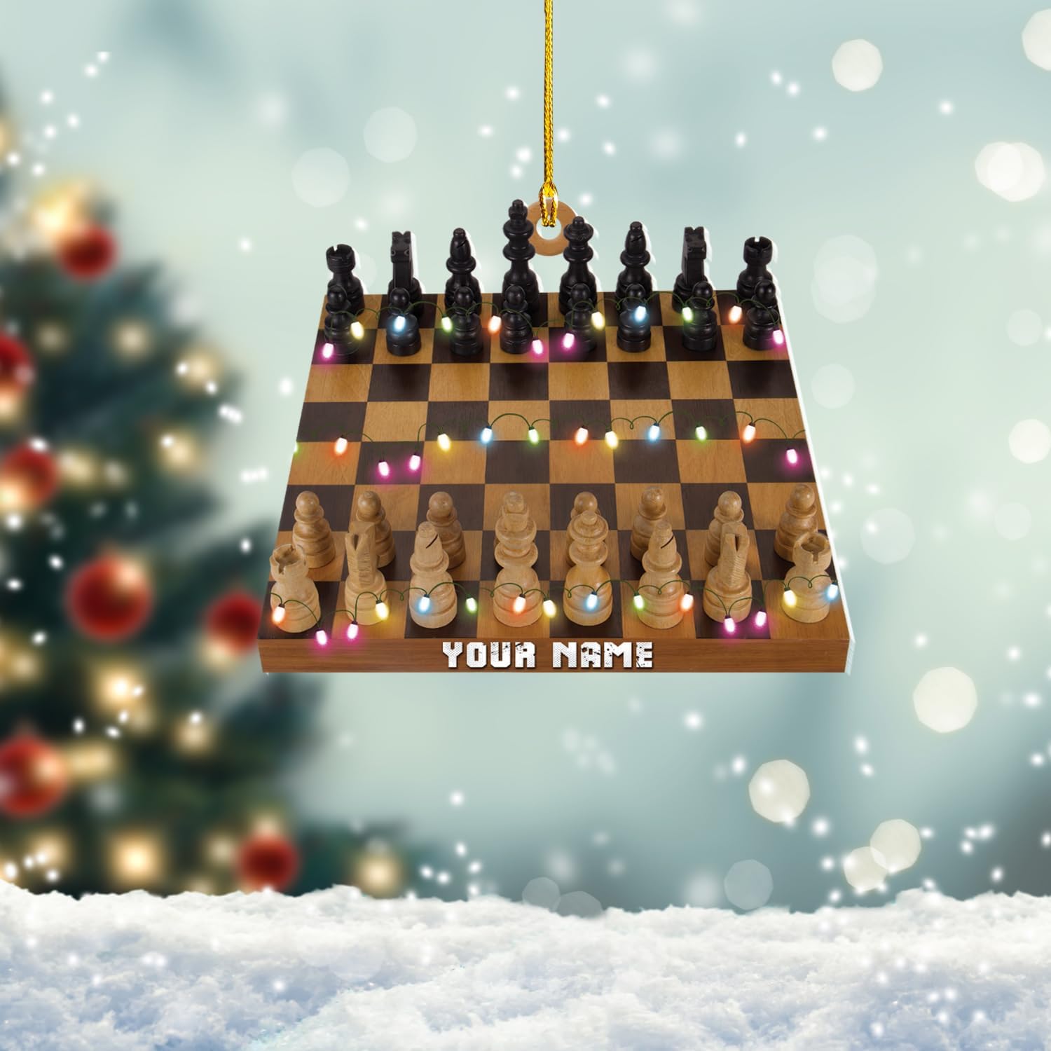 Personalized Chess Ornament - Custom Name Chess Board Ornament, King and Queen Chess Ornament, for Chess Fan, Ornament for Chess Player, Check Mate, Chess Board Ornament (Style 8)