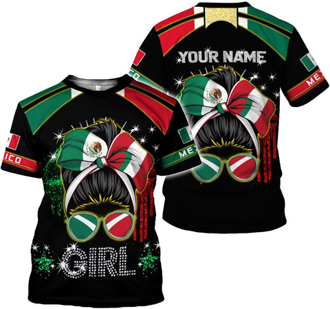 Mostprints Personalized Mexico Shirts for Women, Custom Name Mexican Shirts for Women, Mexico Shirt Flag Women Full Size New