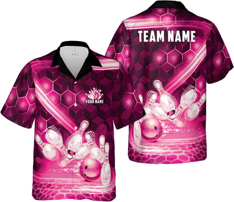 Artparel Personalized Bowling Hawaiian Shirt 3D Bowling Hawaiian Gifts Men Bowling Button-Down Short Sleeve Hawaiian Shirt