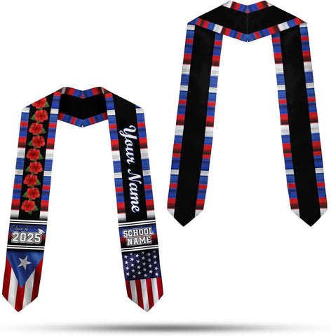 Personalized Puerto Rican Graduation Stole, Puerto Rican Graduation Sash 2025, Puerto Rico Graduation Sash
