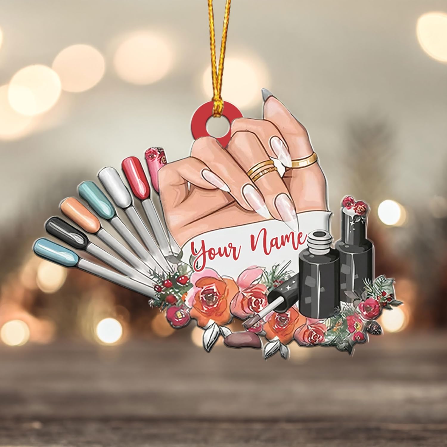 AOVL Personalized Nail Ornament,Nail Technician Ornament, Nail Technician Ornaments, Makeup Ornaments Makeup Christmas Ornament, Nail tech Gifts, Nail Technician Gifts (Nail 8)