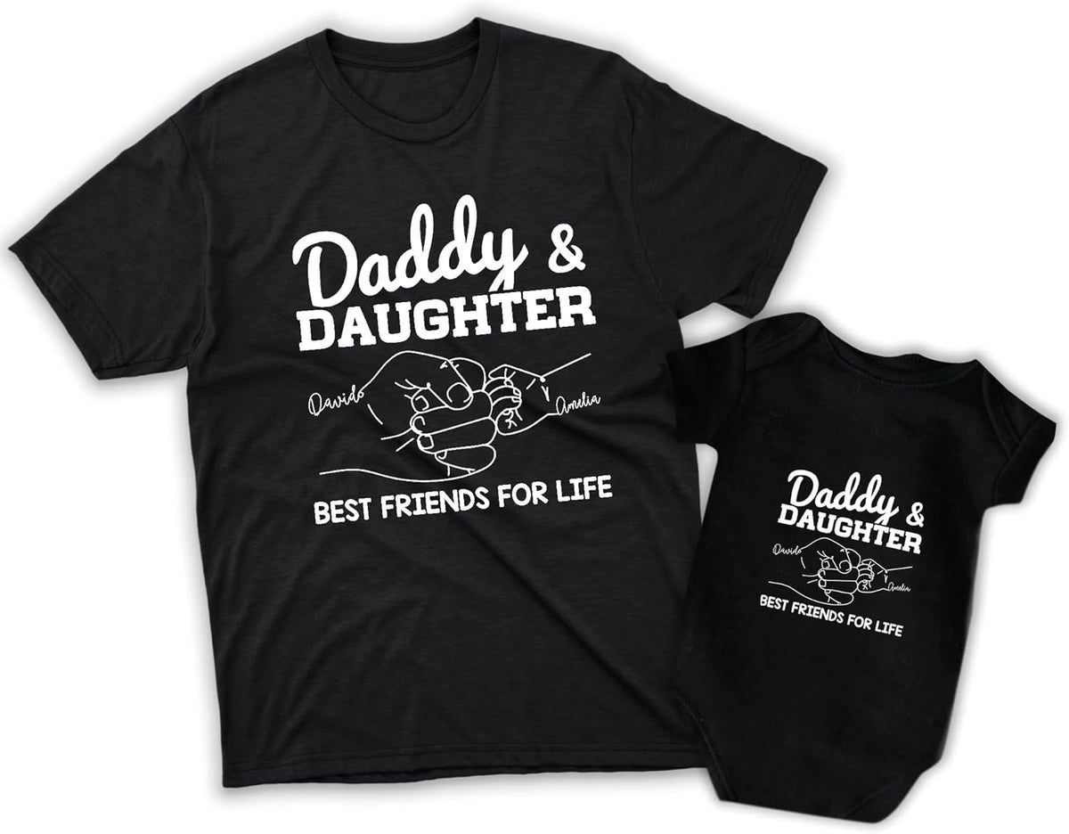 Personalized Dad Shirt Father's Day Matching Tee Set Gift for Dad and Child Daddy Tshirt Baby Onesie Shirt Gifts for Father (Dad & Daughter)