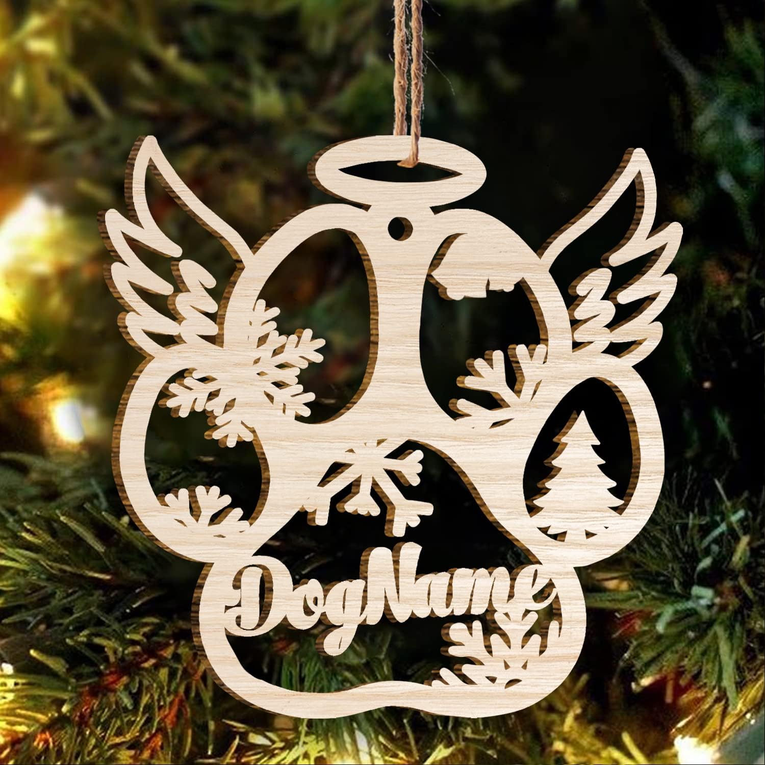 Mostefy Personalized Wooden Dog Cat Paw Ornament Christmas, Custom Dogs Cat Suncatcher Pet Name Ornaments, Customized Memorial Dog Ornament for Christmas Tree (Dog Paw Wing)