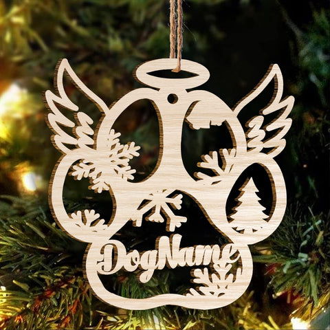 Mostefy Personalized Wooden Dog Cat Paw Ornament Christmas, Custom Dogs Cat Suncatcher Pet Name Ornaments, Customized Memorial Dog Ornament for Christmas Tree (Dog Paw Wing)