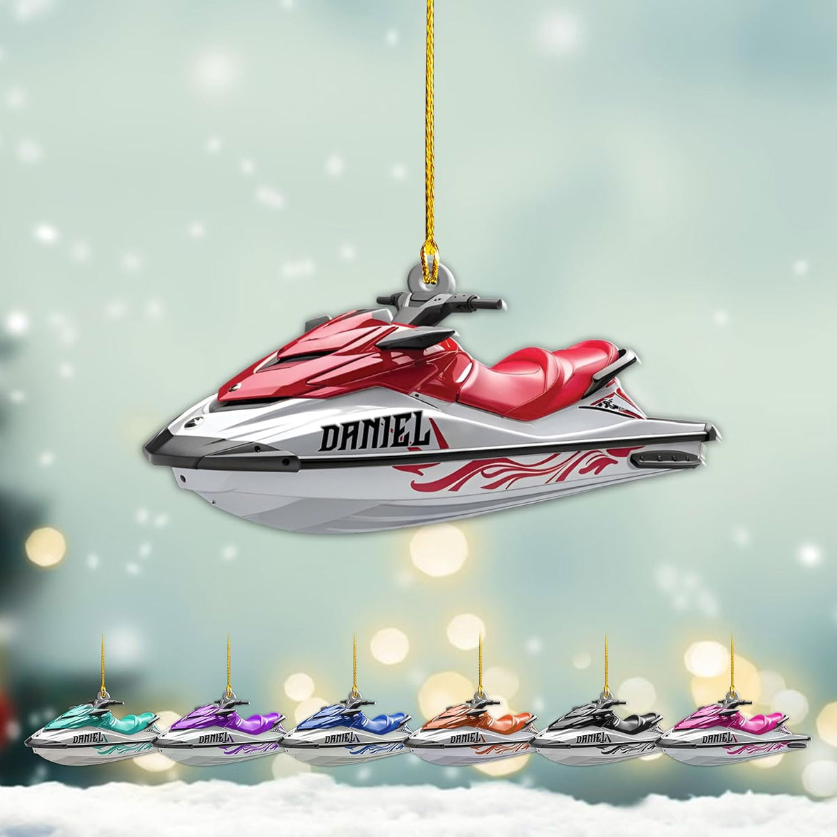 AOVL Custom Jet Ski Ornaments 2024 Jet Boat Ski Christmas Ornament Skiing Jet Boat Christmas Tree Ornament Gift for Watercraft Lovers Speed Boat Ornaments (JK4)