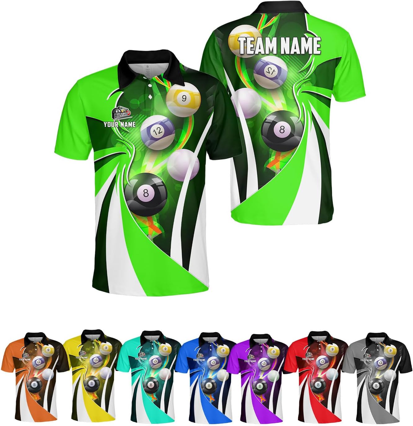 Ligthuy Personalized Billiard Polo 3D, 8 Ball Shirt, Billiards Shirts for Men, Billiard Gifts for Men and Women S-5XL