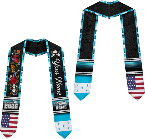 Pretyprints Honduran Graduation Sash, Custom Honduran American Flag Graduation Sash 2025, Honduras Graduation Stole