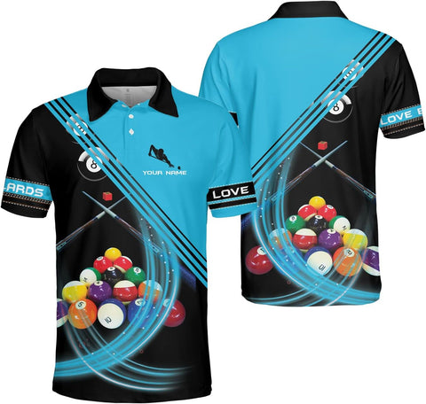 Custom Billiard Polo Shirts for Men Women Personalized Name Team 8 Ball Shirt Billiards Apparel Pool 3D Tshirts Gifts Player