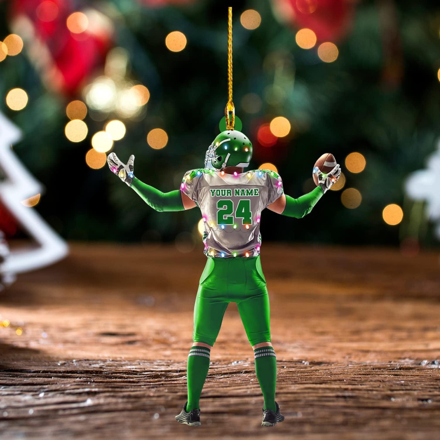Piratify Personalized Name Football Ornaments 2024, Customized Football Christmas Ornaments Wood, Acrylic Ornament Christmas Tree Hanging Ornament Pine Tree Decorations for Football Team