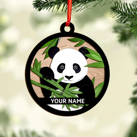 MAPrints Personalized Panda Ornament Xmas Tree, Panda Acrylic Or Wood Flat Shape Ornament Christmas 2024, Panda Lovers Ornament Xmas Decor, Panda Bear Gifts Panda Bamboo Hanging Ornament (Panda 1)