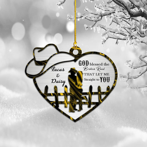 Artparel Personalized Couple Riding Horses Godd Blessed Custom Christmas Ornament, Western Horseshoe Couple Personalized Christmas Ornament,Gift for Couple Cowboy (Cowboy 5)