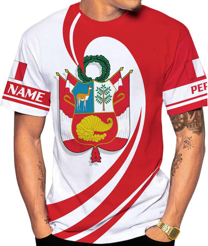 Woseprints Personalized Name Peru T-Shirts, Peru Flag Pride 3D T-Shirt for Men & Women