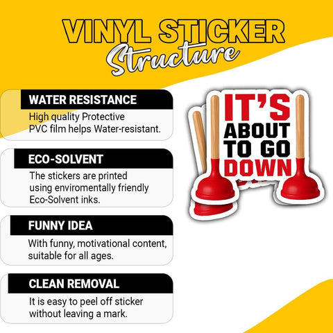 (3PCS) It's About to Go Down Sticker, Funny Plumber Sticker, Plumber Joke Plumber Humor Sink Plunger Stickers - Stickers for Laptop Water Bottle Phone Case Car Helmet Hard Hat 3 Inch