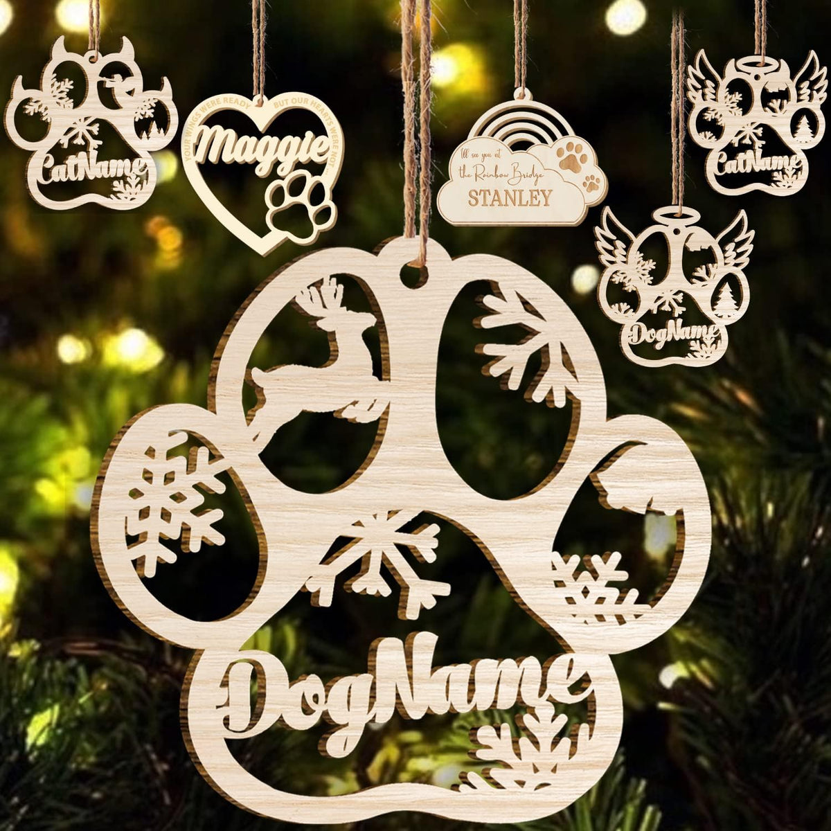 Mostprints Personalized Wooden Dog Cat Paw Ornament Christmas, 2023 Custom Dogs Cat Pet Name Ornaments, Customized Memorial Dog Ornament for Christmas Tree, Decoration Gift Ornament Décor (Dog 2)