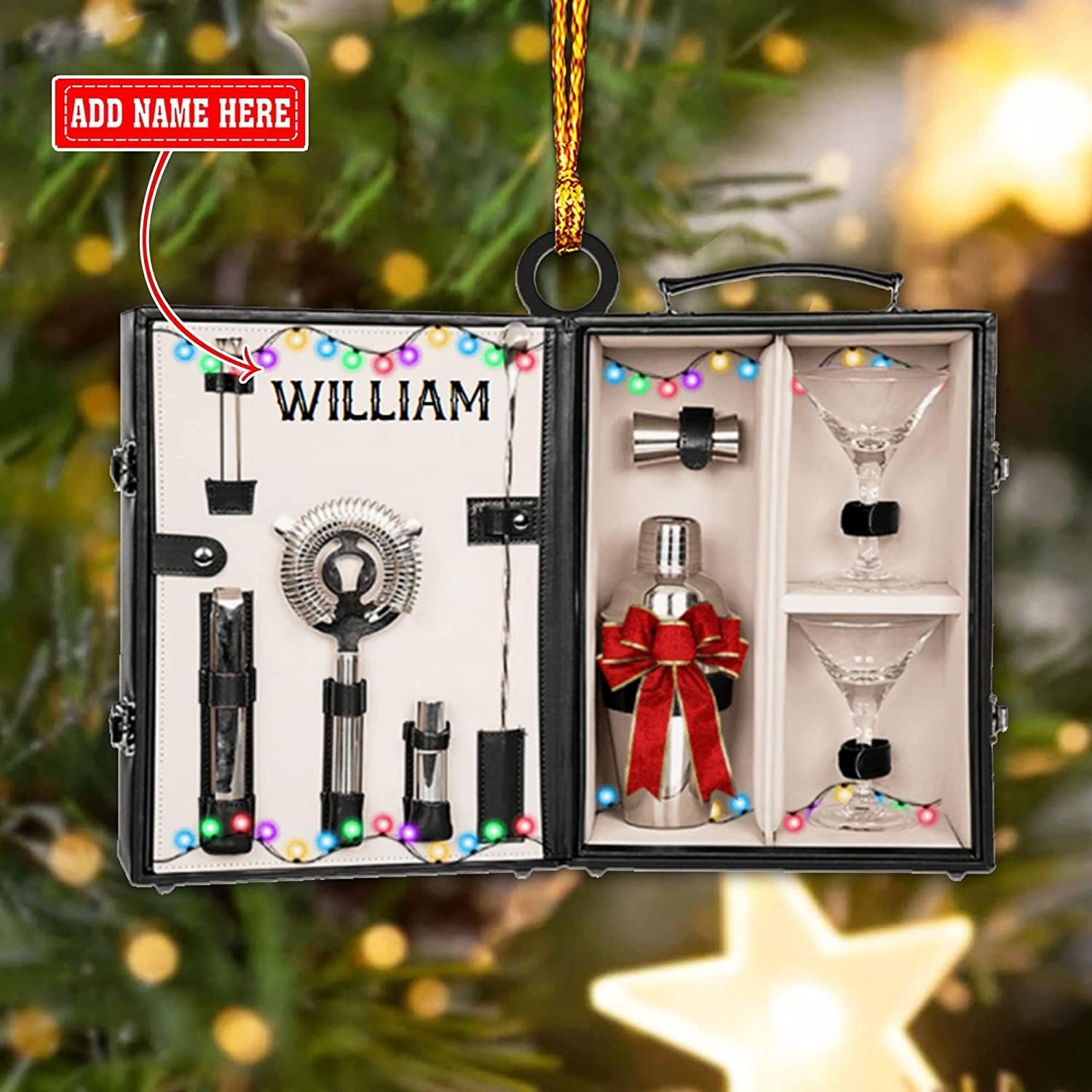 Personalized Bartender Ornament, Bartender Kit Bag Ornament, Bartender Ornaments, Custom Bartender Travel Bag Ornament, Gift for Friend Bartender, Gift for Bartender\u2026 (Bartender 4)