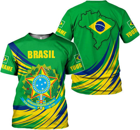 Mostprints Personalized Name Brazil Shirt 3D, Brasil Shirt Flag Custom Name Brazilian Shirt for Men and Women Unisex S-5XL