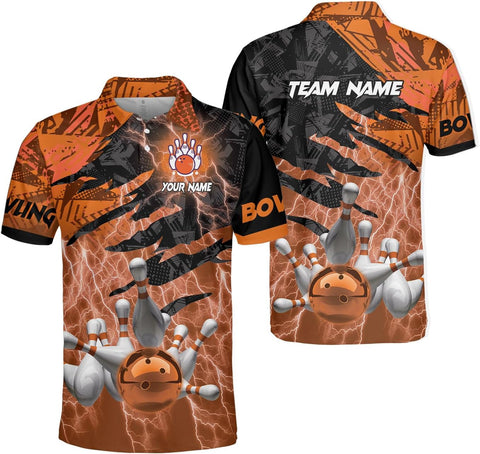 Personalized Name Bowling Polo Shirts 3D for Men & Women, Custom Bowling Shirts for Team, Bowling Team Polo Shirt (PE + 3-5% Spandex, PL107)