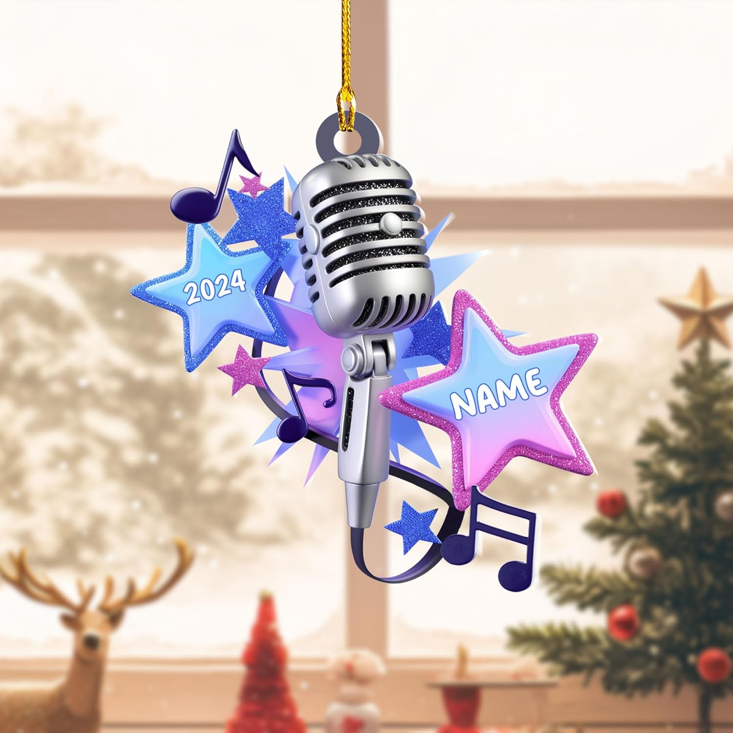Personalized Microphone Ornament 2024 Singing Christmas Ornament Microphone Christmas Ornament Singing Ornament Concert Christmas Ornament Music Symbol Ornament (Acrylic, Style 5)