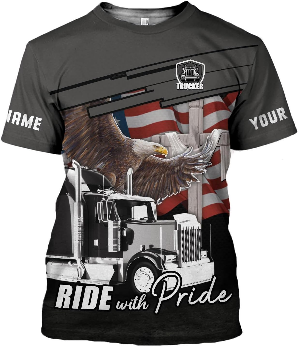 Personalized Trucker Shirt Custom US Flag Truck Driver Hoodie T-Shirt Funny Trucker Shirts Gift 3D for Men & Women Trucking