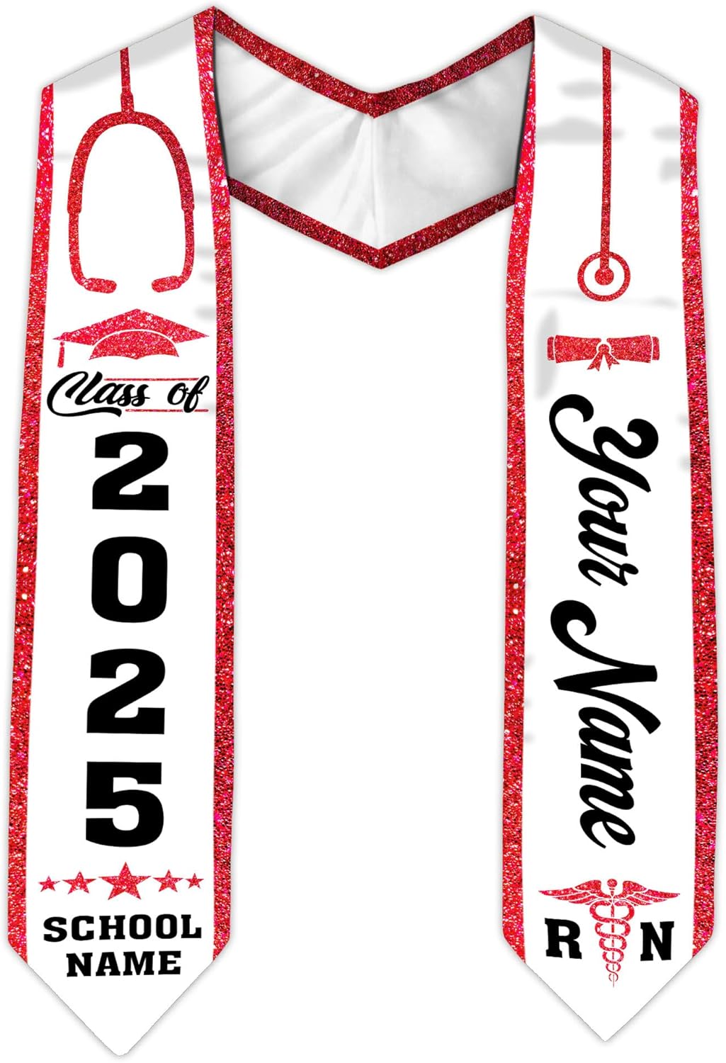Pretyprints Custom Nurse Sash Graduation, RN Graduation Stole Gifts for Friends Nursing Student Senior Class Of 2025