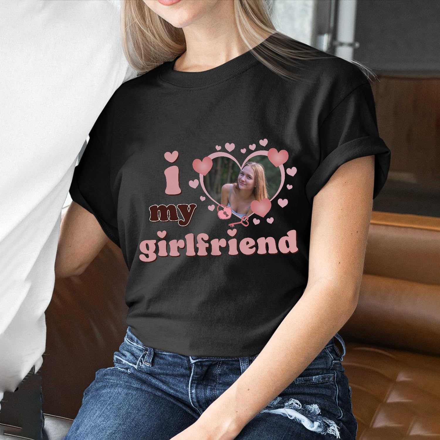 Personalized I Love My Girlfriend Custom Photo Shirt I Love My Boyfriend Gifts for Men, Women Valentine, Birthday Shirt Gift