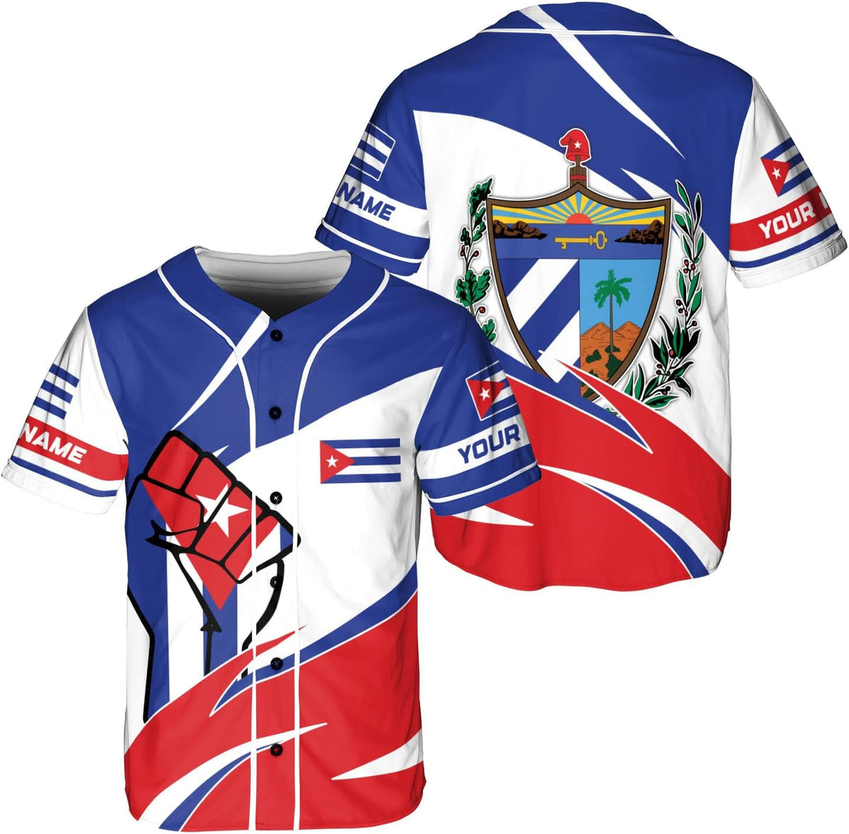 Podagree Personalized Cuba Baseball Shirt, Cuban Flag Jersey for Men and Women
