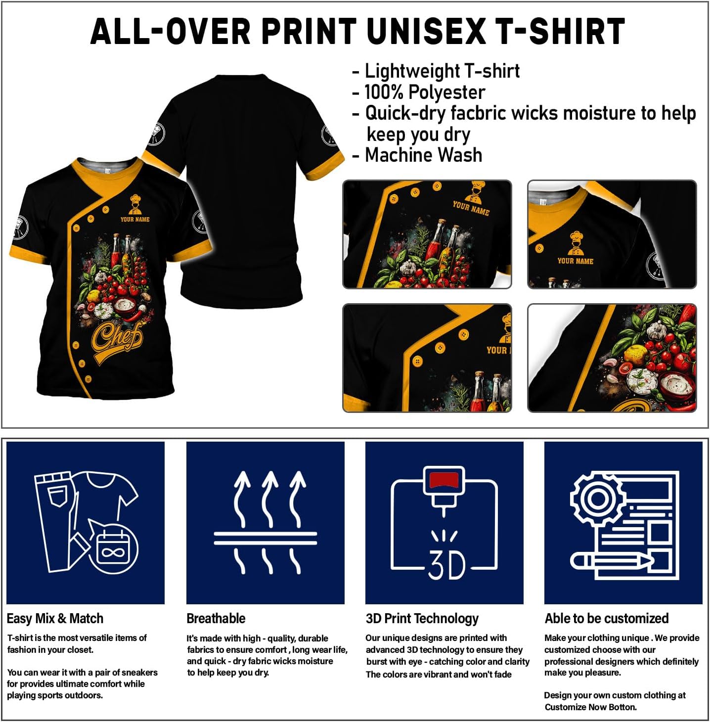 Custom Personalized 3D Chef Shirt Gifts for Lover