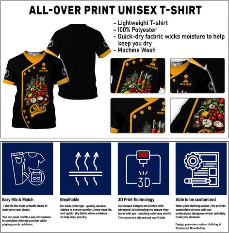 Custom Personalized 3D Chef Shirt Gifts for Lover