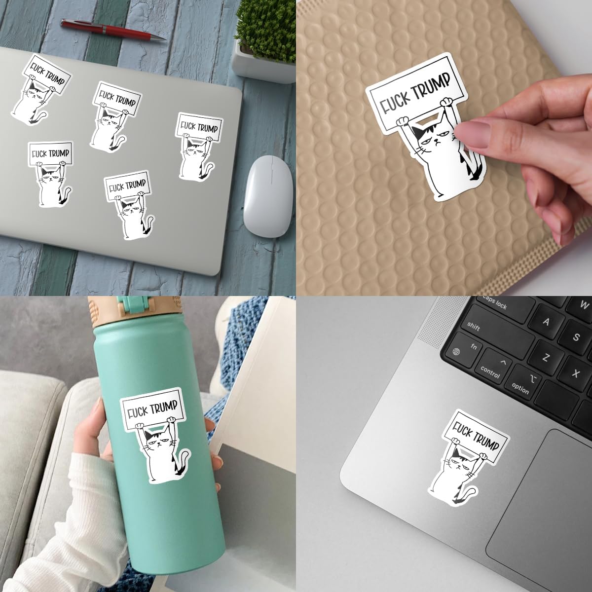 3 Pcs Fuck Trump Bumper Sticker, Anti-Trump Stickers, Fuck Trump Protest Cat Sticker, Anti MAGA Stickers - Vinyl Sticker 3x3 for Water Bottles Laptop Phone Car Helmet Hard Hat