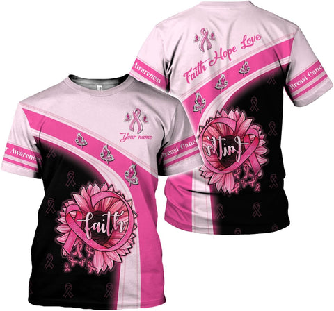 Mostprints Personalized Name Breast Cancer Shirts for Women 3D, Breast Cancer Shirt, Breast Cancer Gifts for Women S-5XL