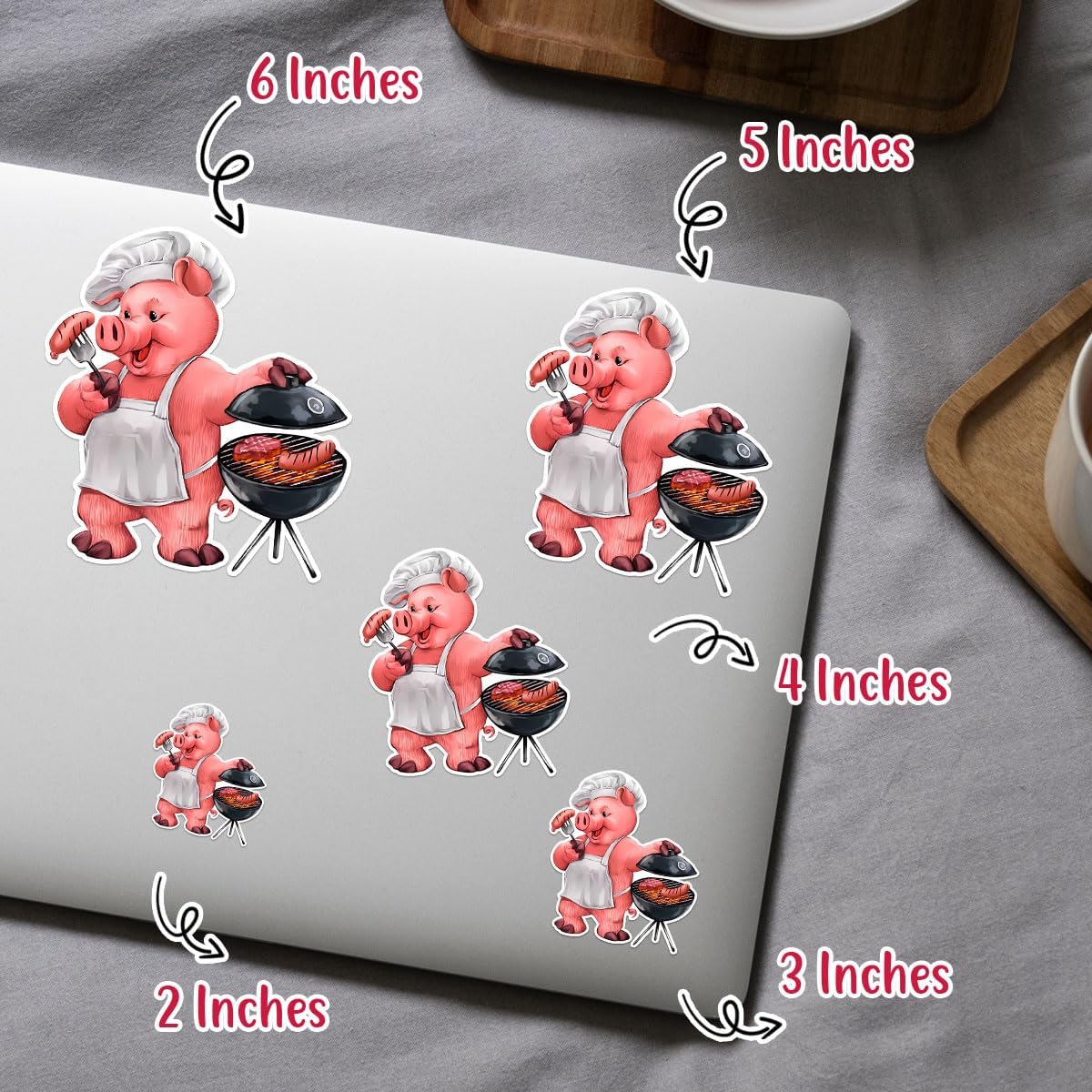 (3Pcs) BBQ Grilling Barbeque Grill Vinyl Sticker Waterproof Decal, A Pig Standing & Grilling BBQ, Barbeque Stickers, Piggy Stickers - Sticker for Laptop Water Bottle Phone Car Window Helmet 3"